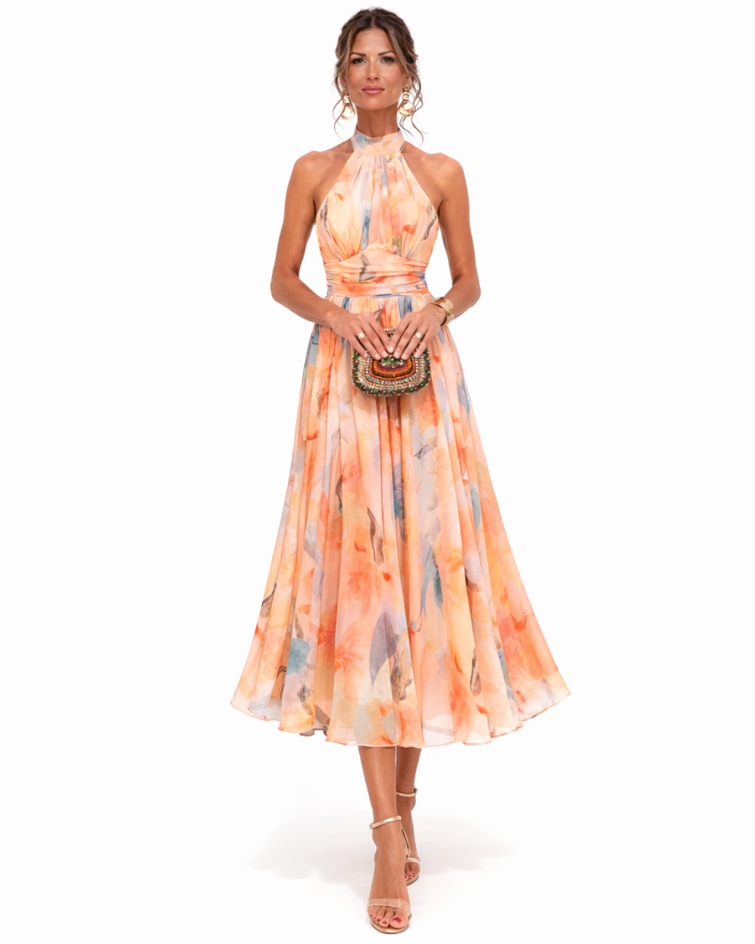 Aurora | Abito con Collo Halter e Stampa Acquerello - vevaly.com