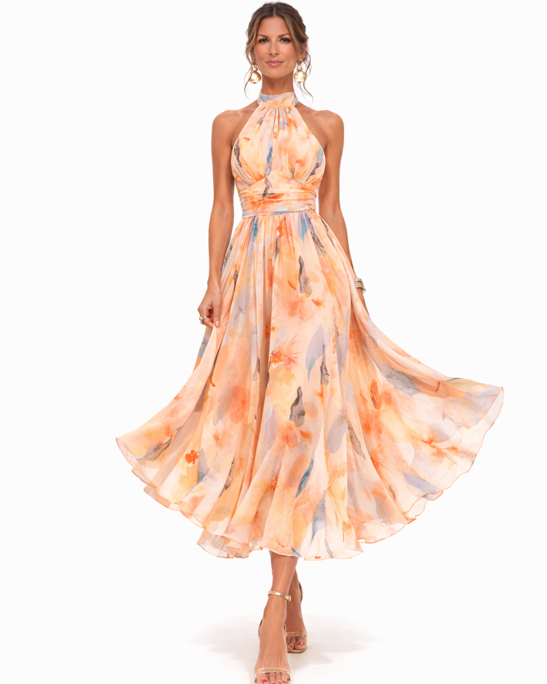 Aurora | Abito con Collo Halter e Stampa Acquerello - vevaly.com