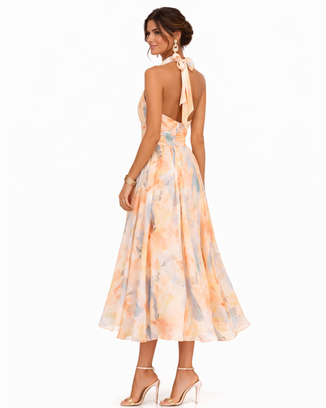 Aurora | Abito con Collo Halter e Stampa Acquerello - vevaly.com