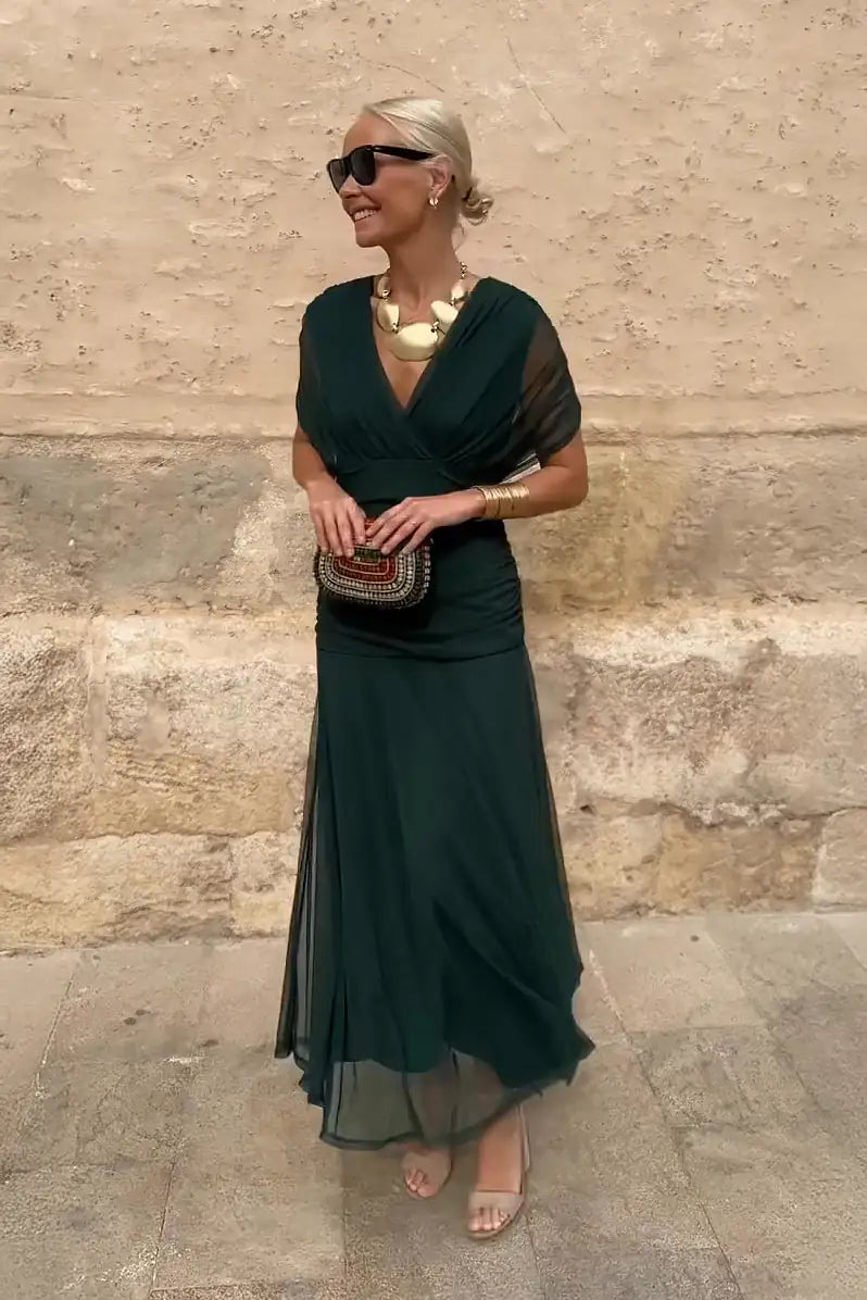 Louise | Elegante abito lungo da festa con scollo a V - vevaly.com