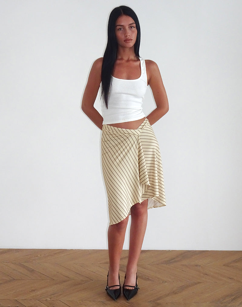 Esmeray - Gonna Midi a Righe Diagonali Gialle - vevaly.com
