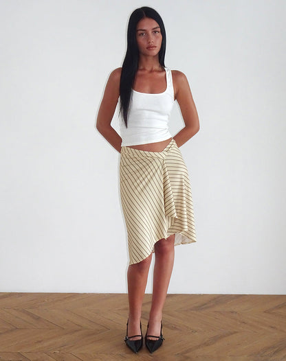 Esmeray - Gonna Midi a Righe Diagonali Gialle - vevaly.com