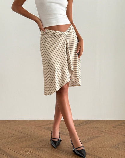 Esmeray - Gonna Midi a Righe Diagonali Gialle - vevaly.com