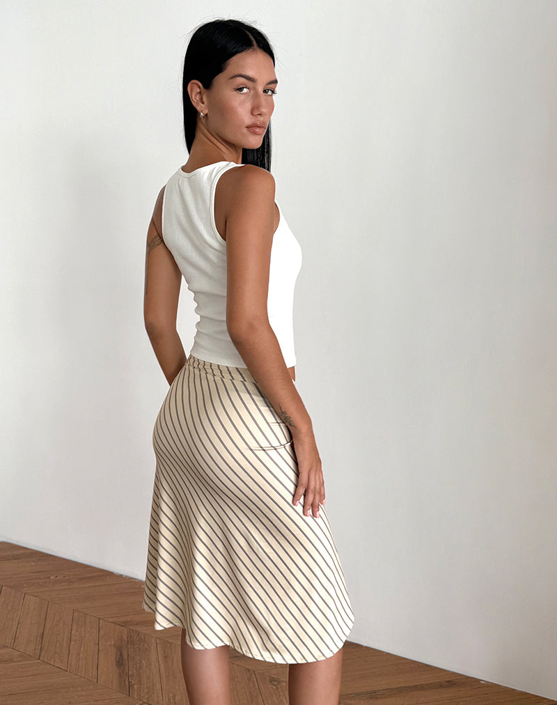 Esmeray - Gonna Midi a Righe Diagonali Gialle - vevaly.com