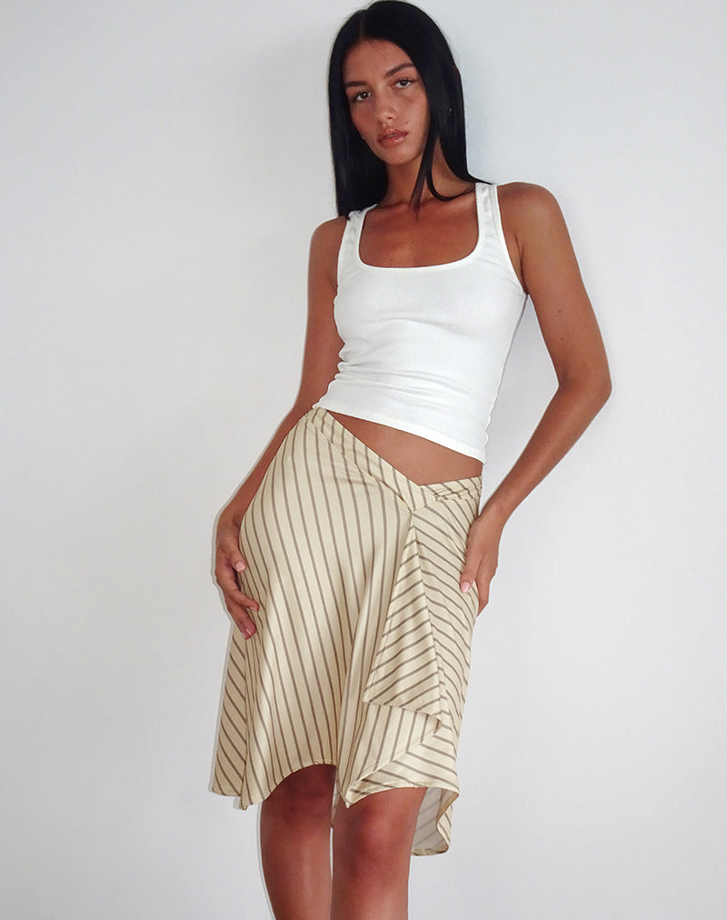 Esmeray - Gonna Midi a Righe Diagonali Gialle - vevaly.com