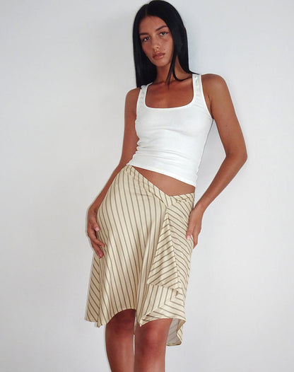 Esmeray - Gonna Midi a Righe Diagonali Gialle - vevaly.com