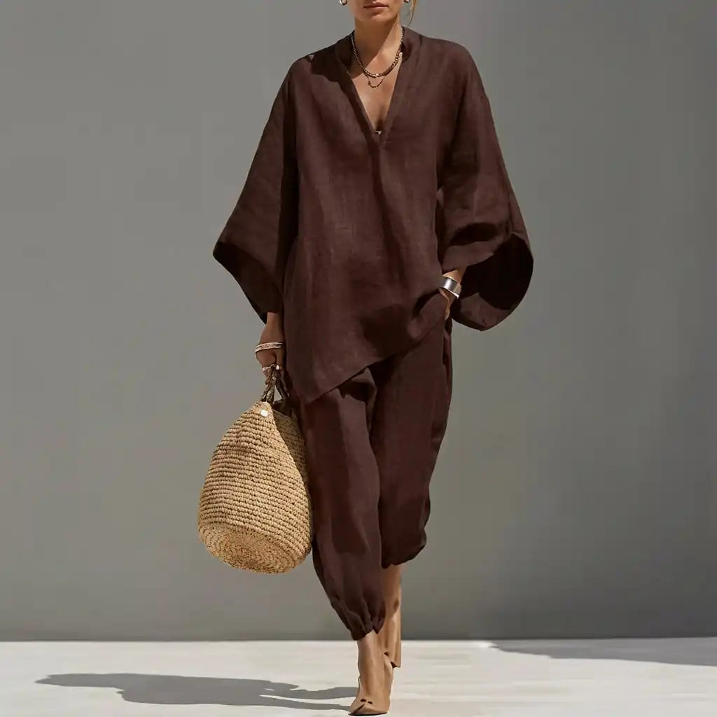 Marina | Completo Casual di Due Pezzi con Scollo a V per Donna - vevaly.com