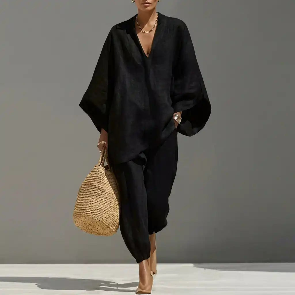 Marina | Completo Casual di Due Pezzi con Scollo a V per Donna - vevaly.com