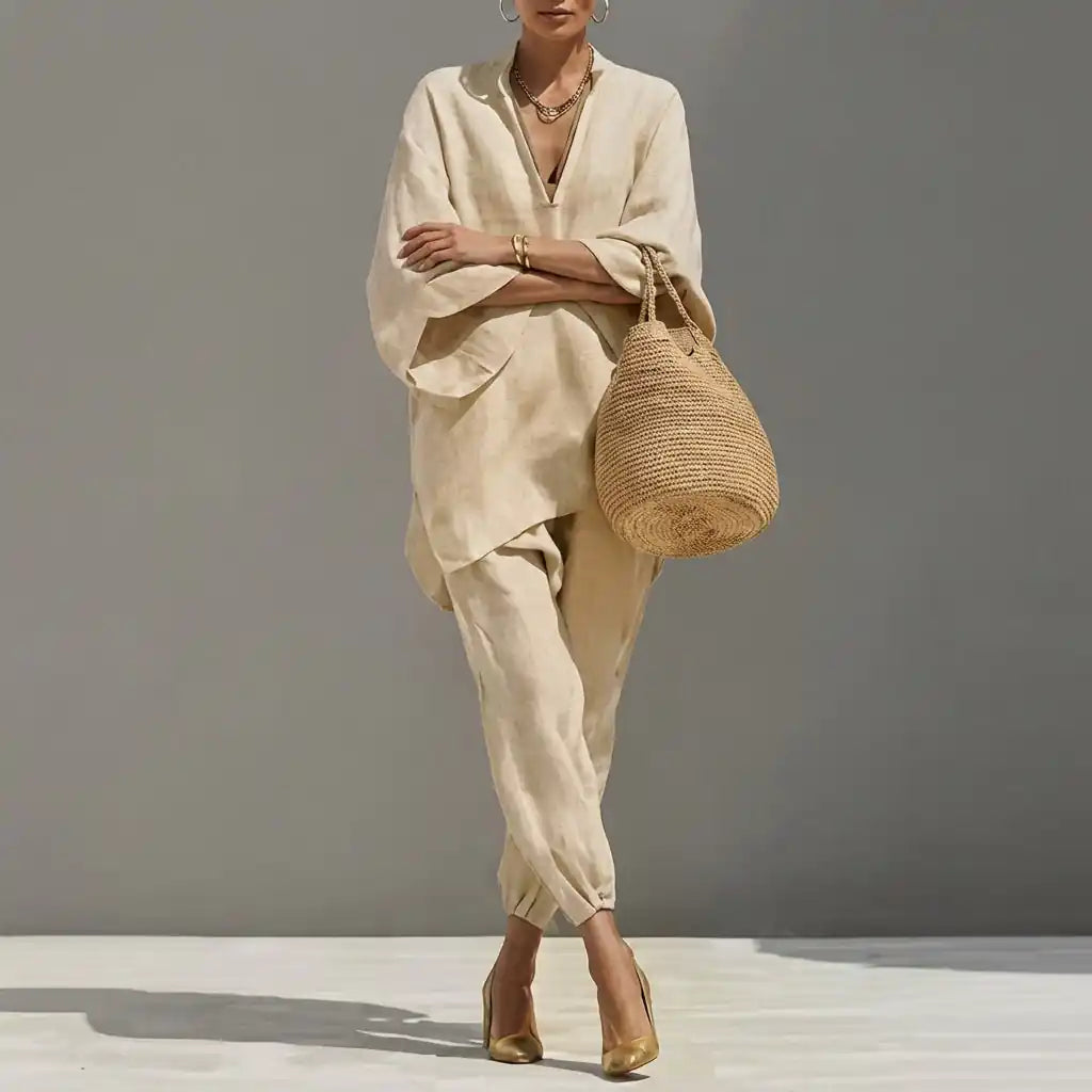 Marina | Completo Casual di Due Pezzi con Scollo a V per Donna - vevaly.com