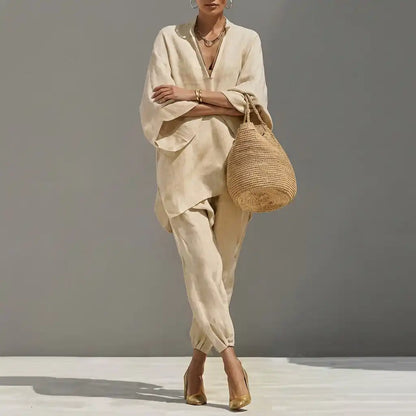Marina | Completo Casual di Due Pezzi con Scollo a V per Donna - vevaly.com