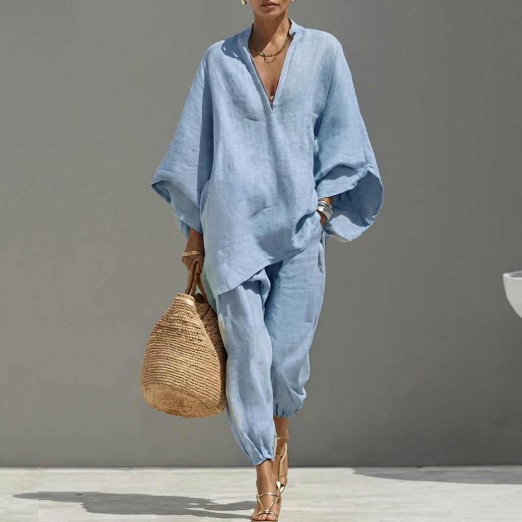 Marina | Completo Casual di Due Pezzi con Scollo a V per Donna - vevaly.com