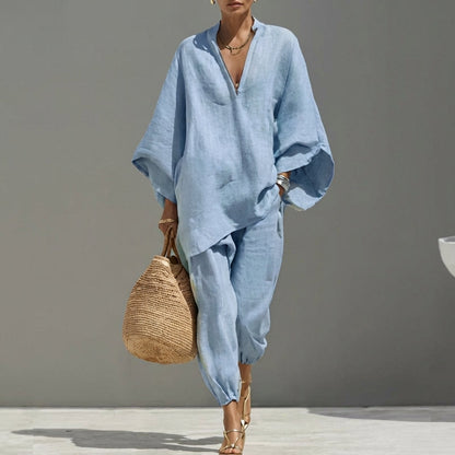 Marina | Completo Casual di Due Pezzi con Scollo a V per Donna - vevaly.com