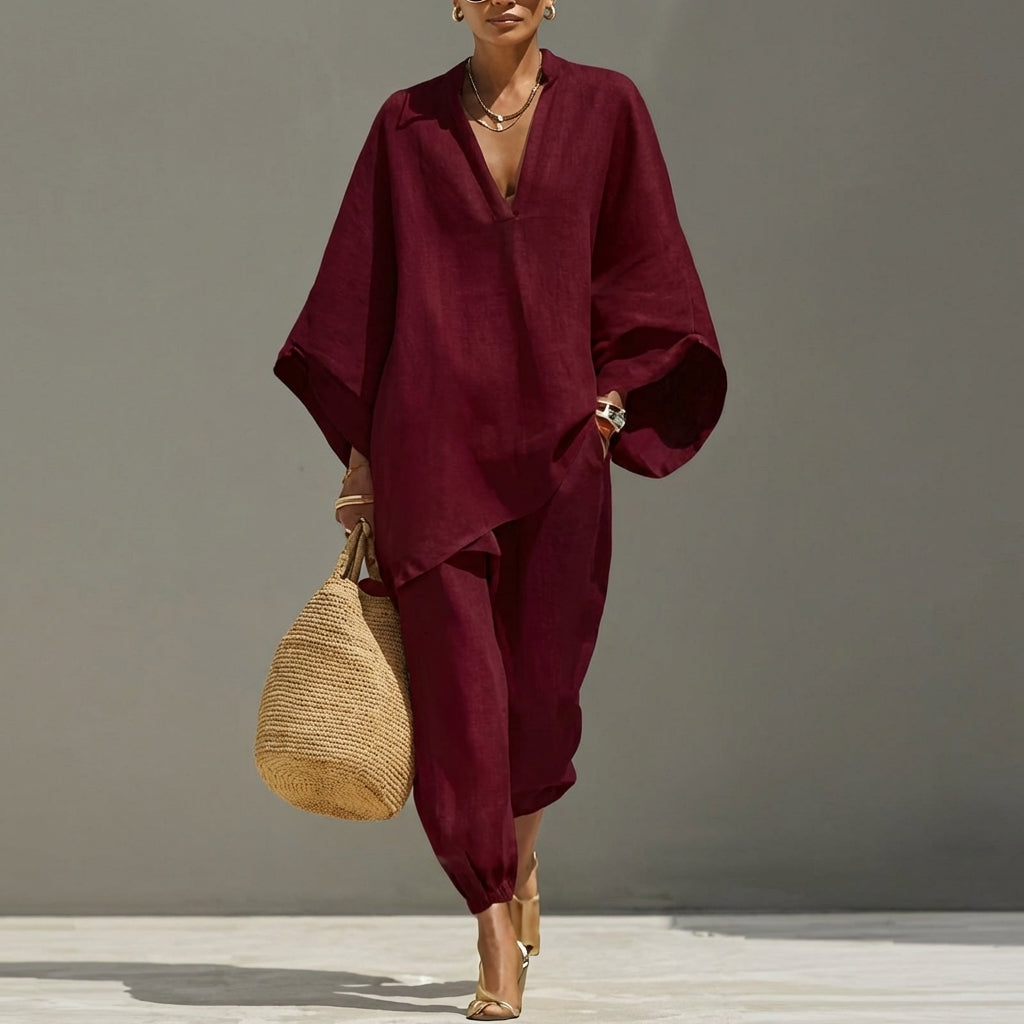 Marina | Completo Casual di Due Pezzi con Scollo a V per Donna - vevaly.com
