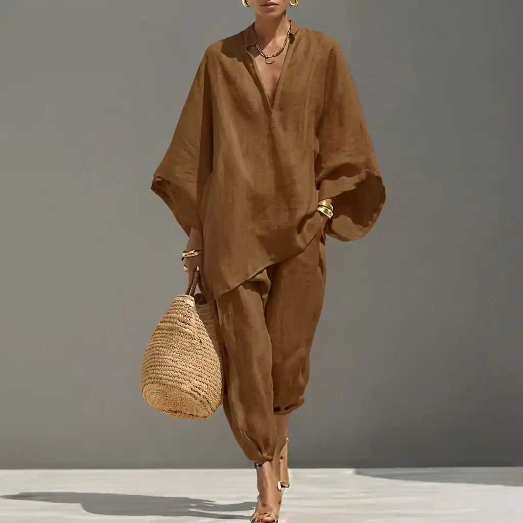 Marina | Completo Casual di Due Pezzi con Scollo a V per Donna - vevaly.com