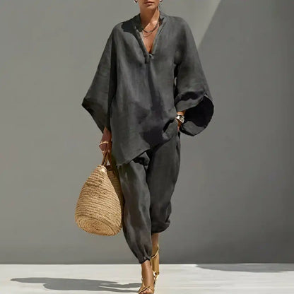 Marina | Completo Casual di Due Pezzi con Scollo a V per Donna - vevaly.com