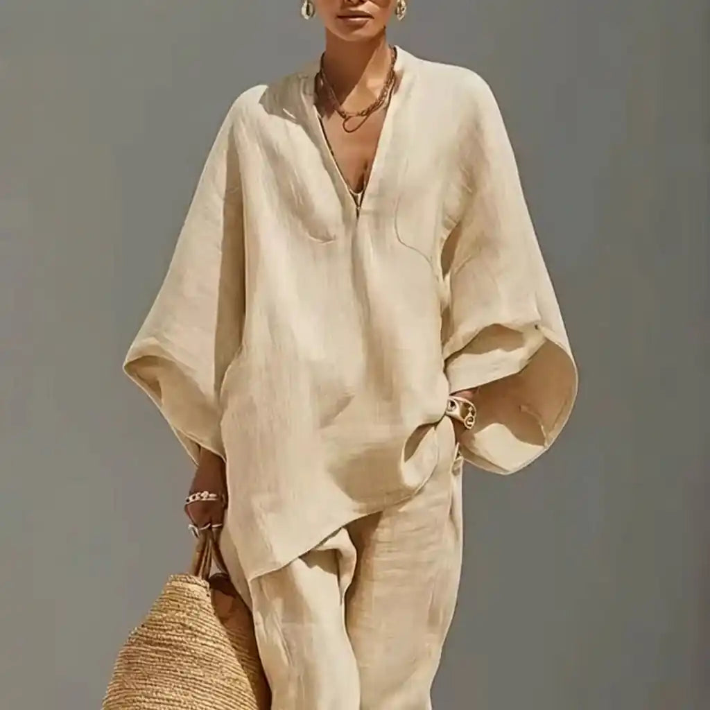 Marina | Completo Casual di Due Pezzi con Scollo a V per Donna - vevaly.com