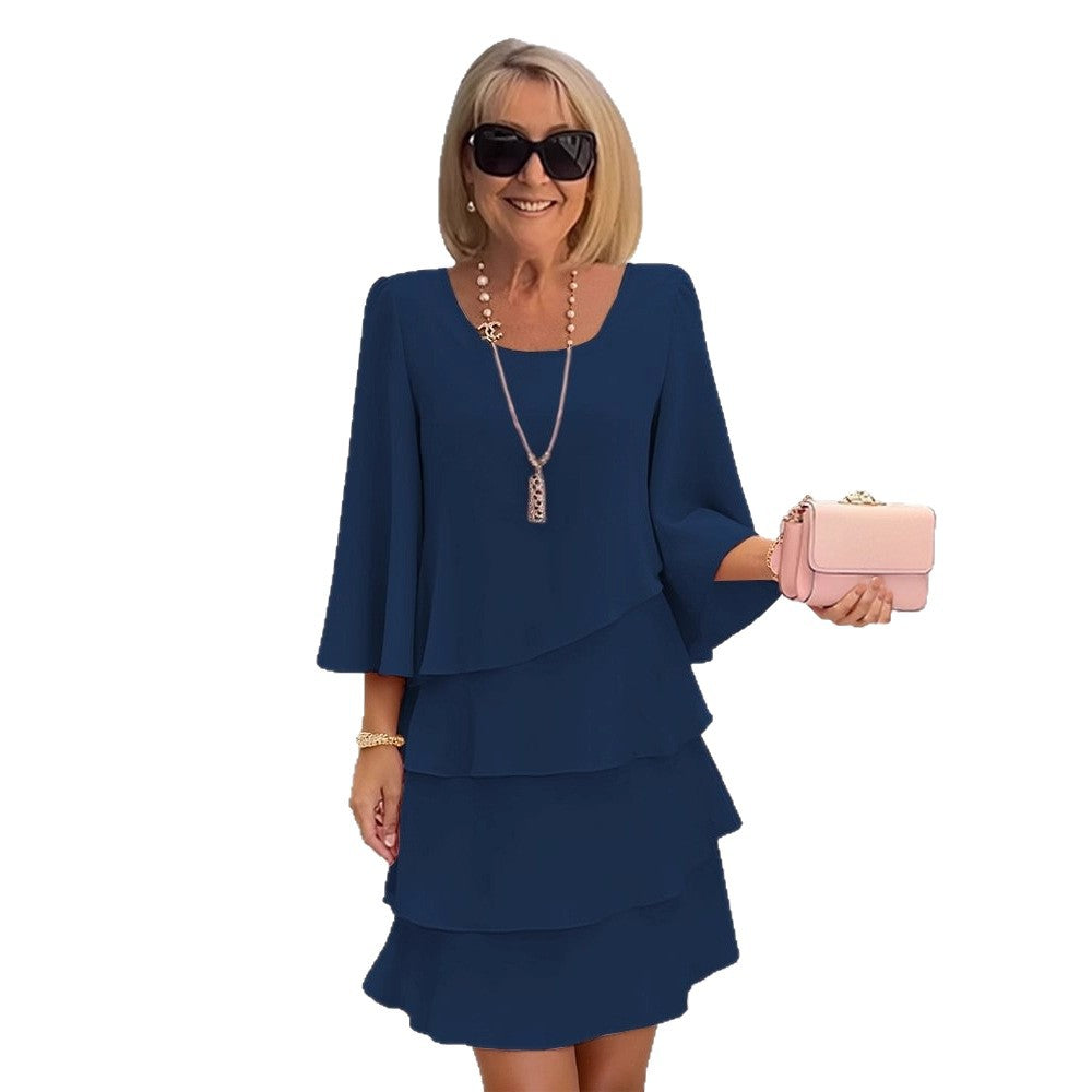 Margaux | Elegantní splývavé šaty s volány - vevaly.com