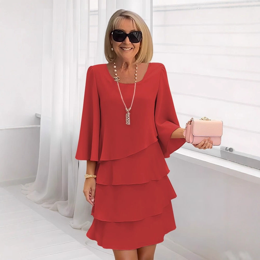 Margaux | Elegantní splývavé šaty s volány - vevaly.com