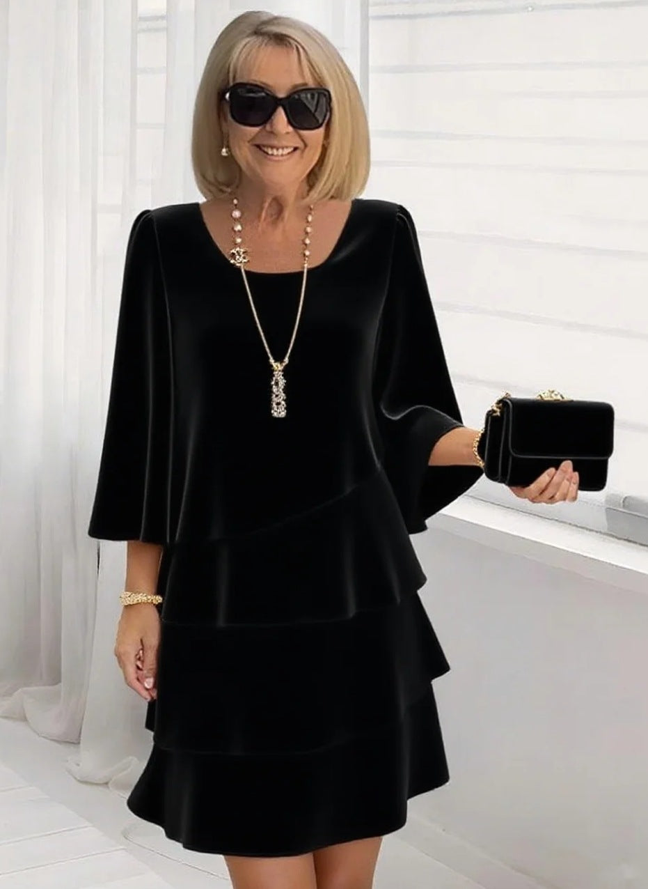 Margaux | Elegantní splývavé šaty s volány - vevaly.com