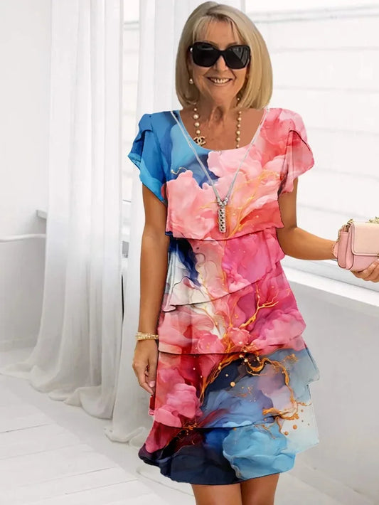 Adèle | Elegantní splývavé šaty s volány - vevaly.com