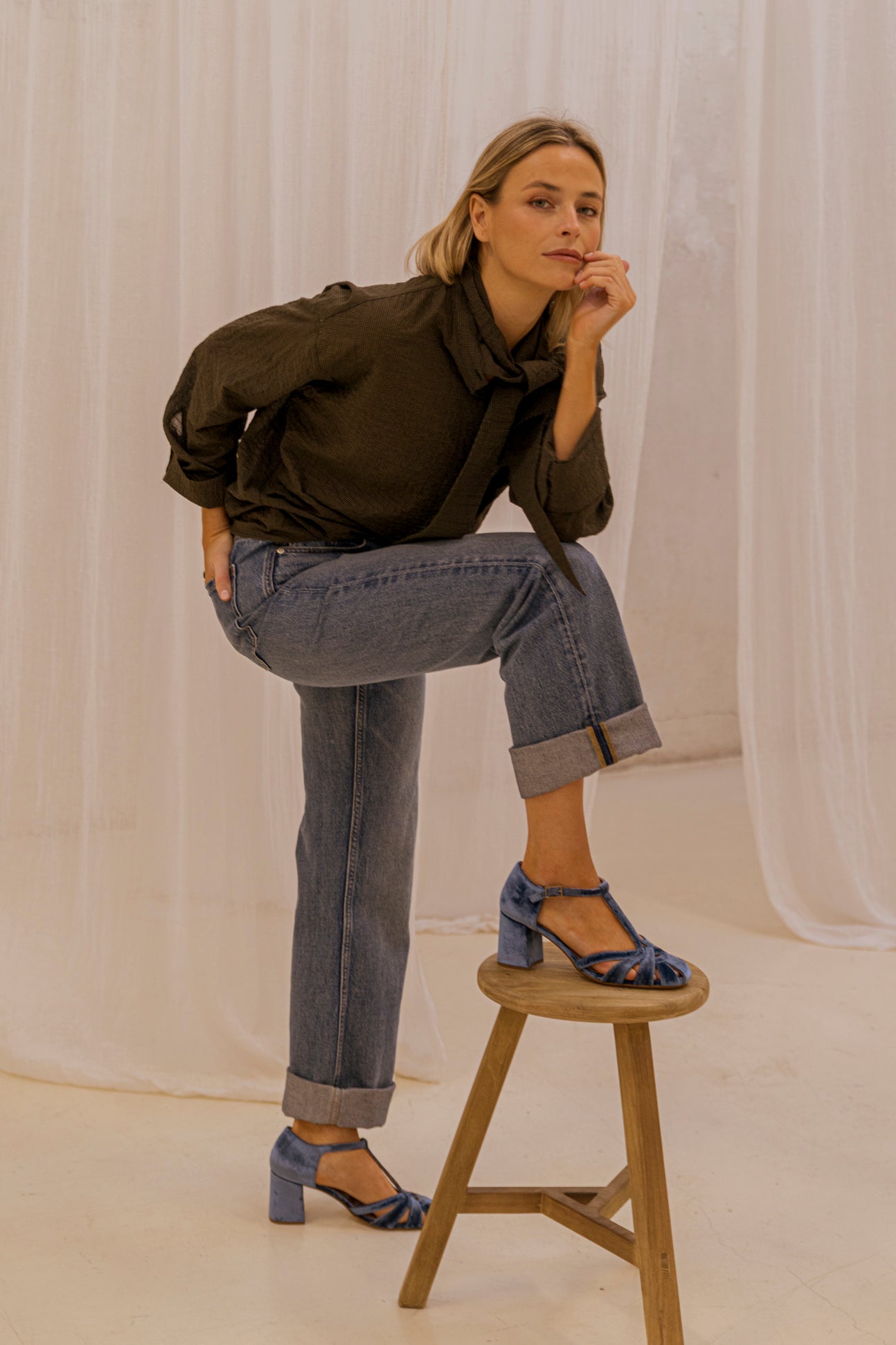 Roberta Velvet Indigo | Semišové sandály - vevaly.com