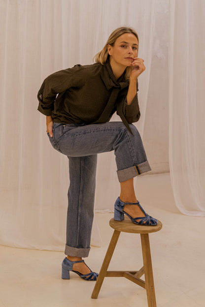 Roberta Velvet Indigo | Semišové sandály - vevaly.com